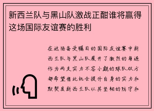 新西兰队与黑山队激战正酣谁将赢得这场国际友谊赛的胜利